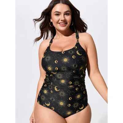 Bloomchic Celestial Print Supportive-fit One-piece Swim In Black