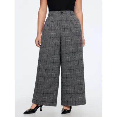 Bloomchic Checkered Pleated Loose Fit Wide Leg Pants In Dimgray