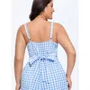 Bloomchic Checkered Print Back Bow-tie Jumpsuit In Multi