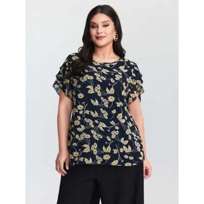 Bloomchic Chiffon Textured Floral Print Puff Sleeve Blouse In Multi