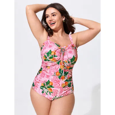 Bloomchic Citrus Tile Print Ruched One-piece Swim In Multi