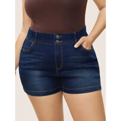 Bloomchic Classic Skinny-fit High Rise Denim Shorts In Indigo