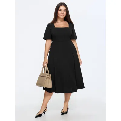 Bloomchic Classic Square Neckline Plain Midi Dress In Black