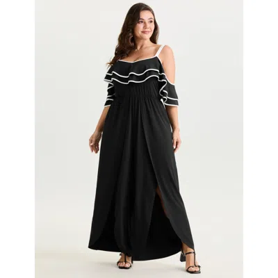 Bloomchic Cold-shoulder Ruffled Detail Contrast Jumpsuit In Multi