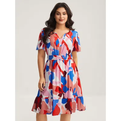 Bloomchic Color Block Stretchy Notched Midi Dress In Multi