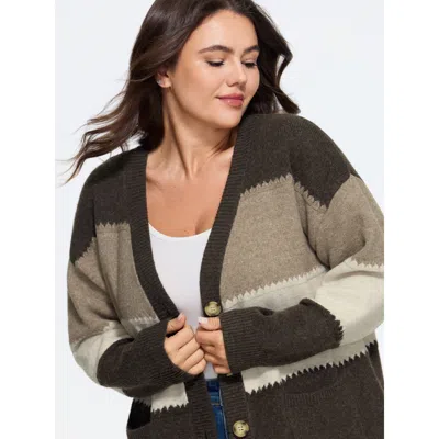 Bloomchic Color Block V Neck Button Down Cardigan In Multi