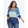 Bloomchic Color Block V Neck Pullover In Stone