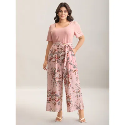 Bloomchic Color Contrast Belted Panel Pockets Jumpsuit In Lightpink
