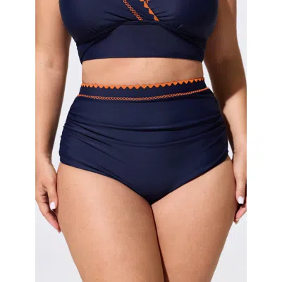 Bloomchic Color Contrast Embroidered Swim Bottoms In Blue
