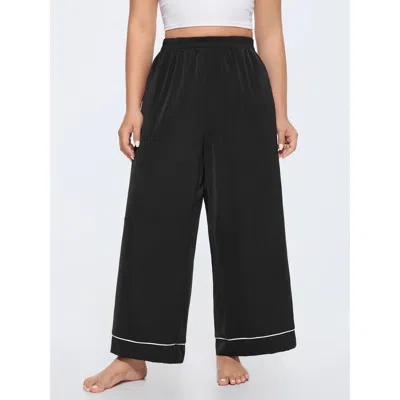 Bloomchic Color Contrast Hem Straight-leg Lounge Pants In Black