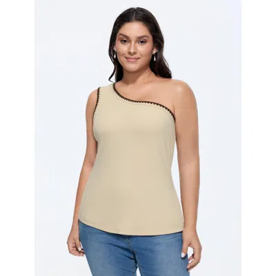 Bloomchic Color Contrast One-shoulder Knit Top In Brown