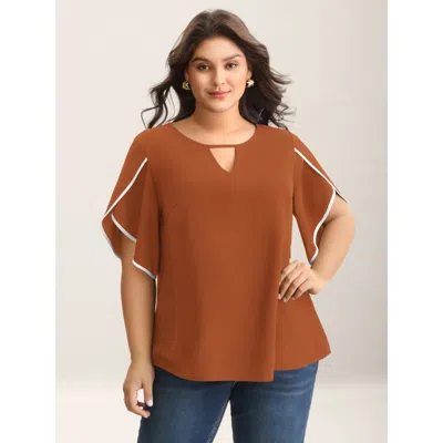 Bloomchic Color Contrast Petal Sleeve Shirt In Autumn Glaze