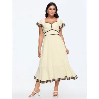 Bloomchic Color Contrast Ruffled Sleeve Midi Dress In Neutral