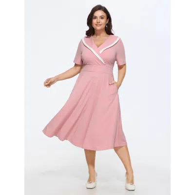 Bloomchic Color Contrast Sailor Collar Midi Dress