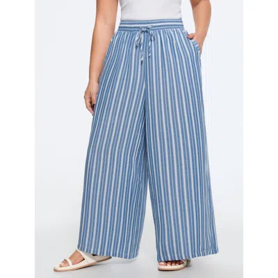 Bloomchic Color Contrast Stripe Drawstring Wide Leg Pants In Lightblue