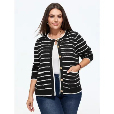 Bloomchic Color Contrast Striped Pocket Button Front Cardigan In Multi