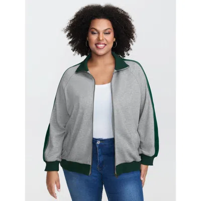 Bloomchic Color Contrast Zipper Pockets Jacket In Gray