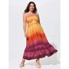 Bloomchic Color Gradient Triangular Cinched Waist Maxi Dress In Multi