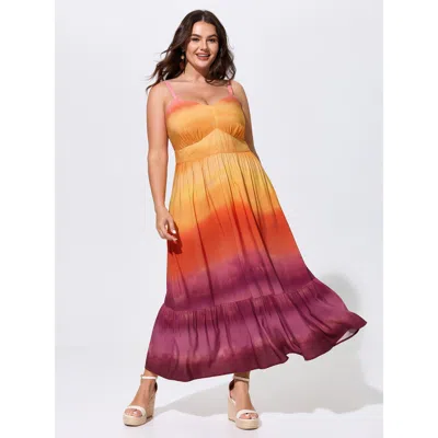 Bloomchic Color Gradient Triangular Cinched Waist Maxi Dress In Multi