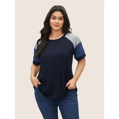Bloomchic Colorblock Contrast Crew Neck Raglan Sleeve T-shirt In Multi