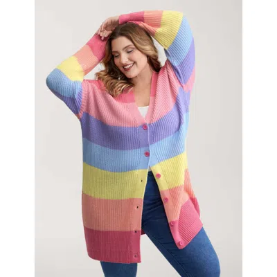 Bloomchic Colorblock Contrast Texture Button Cardigan In Green