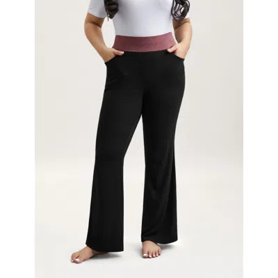 Bloomchic Color-block Mid Rise Tight Pants In Black