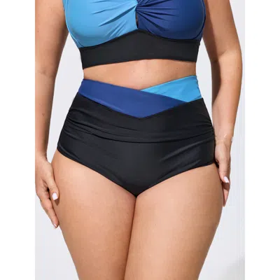 Bloomchic Colorblock Overlap Waist Swim Bottoms In Black