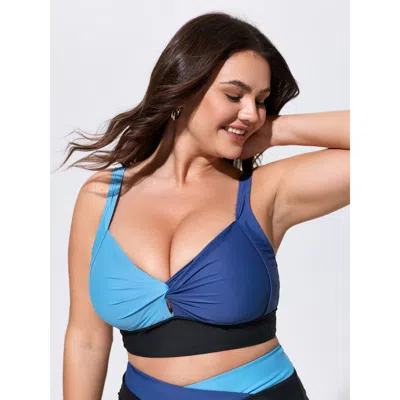 Bloomchic Colorblock Ruched Bodice Swim Top In Multi