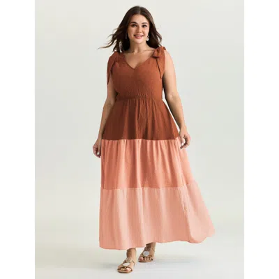 Bloomchic Colorblock Shoulder-tie Tiered Maxi Dress In Multi
