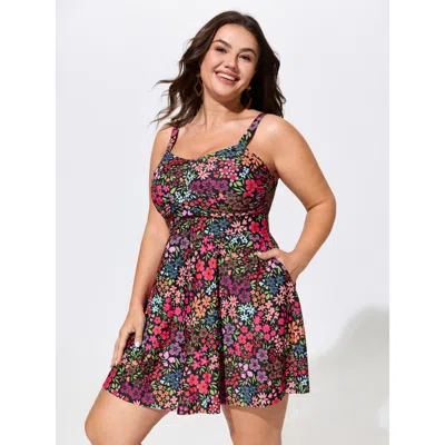 Bloomchic Colorful Floral Print Pockets Flowy Swim Dress