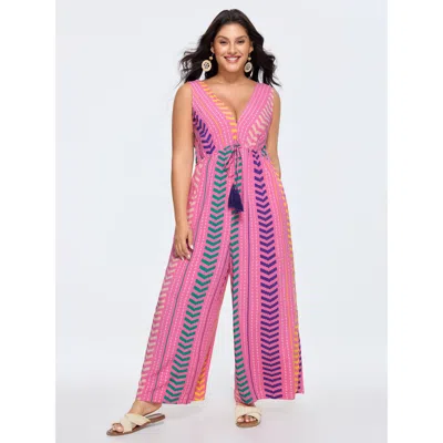 Bloomchic Colorful Geometric Print Tassel Jumpsuit In Pink
