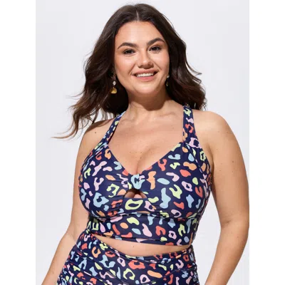 Bloomchic Colorful Leopard Print Cut-out Bikini Top In Purple