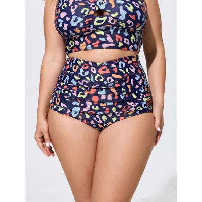 Bloomchic Colorful Leopard Print Overlap Waist Bikini Bottoms In Purple