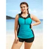 Bloomchic Contrast Patchwork Gathered Half Zip Swim Top In White