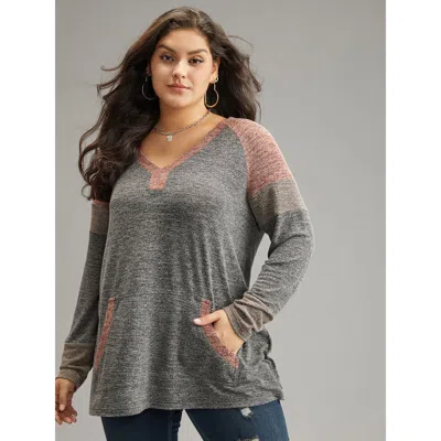 Bloomchic Contrast Pocket Raglan Sleeve T-shirt In Gray