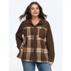 Bloomchic Corduroy Plaid Patchwork Button Front Jacket In Brown