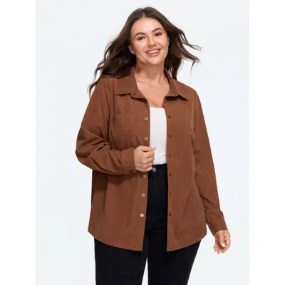Bloomchic Corduroy Pocket Button Front Jacket In Brown