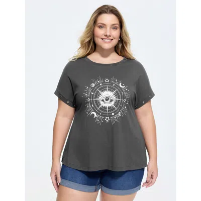Bloomchic Cotton Astrological Print Relaxed-fit T-shirt In Gray