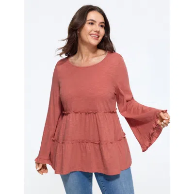 Bloomchic Cotton Bell Long Sleeve Tiered Ruffle Top In Autumn Glaze