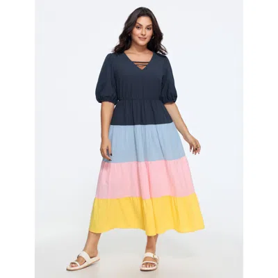 Bloomchic Cotton Color Block Tiered Maxi Dress In Multi