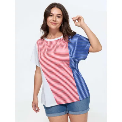 Bloomchic Cotton Colorful Striped Print Long T-shirt In Pink