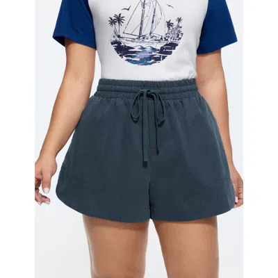 Bloomchic Cotton Drawstring Waist Straight-leg Shorts In Blue