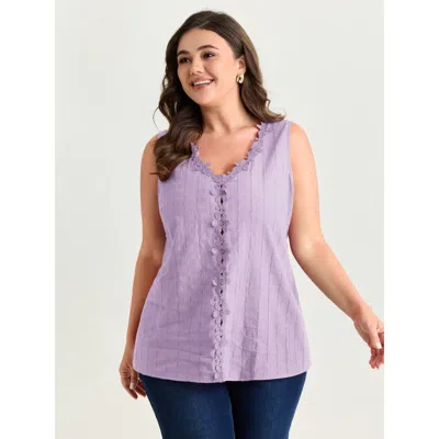 Bloomchic Cotton Floral Lace Detail Textured Tank Top In Purple