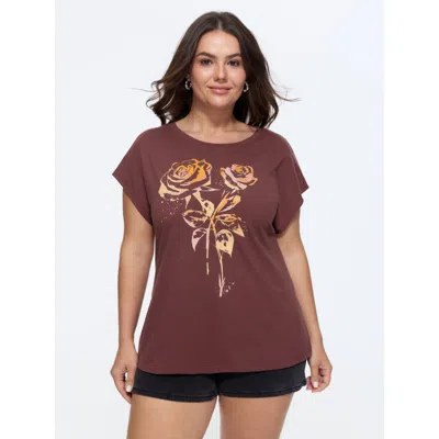 Bloomchic Cotton Floral Print Dolman Sleeve T-shirt In Burgundy