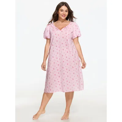 Bloomchic Cotton Floral Print Puff Sleeve Tie‑neck Nightgown In Multi