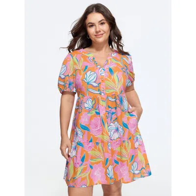 Bloomchic Cotton Floral Print Tiered Mini Dress In Multi