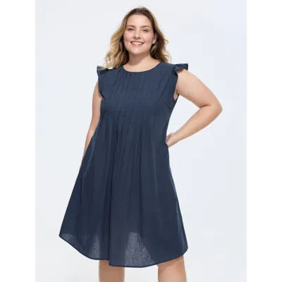 Bloomchic Cotton Flutter Sleeve Toothpick Pleat Mini Dress In Blue