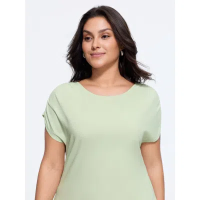 Bloomchic Cotton Gathered Sleeve Casual Plain T-shirt In Green