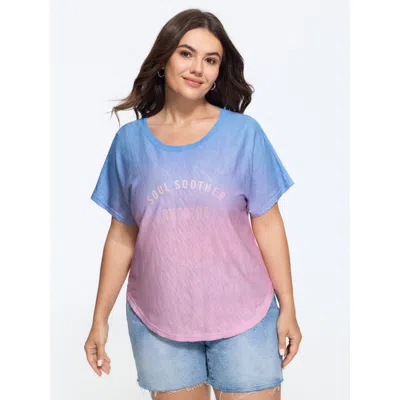 Bloomchic Cotton Gradient Ombre Letter Print Curved Hem T-shirt In Multi