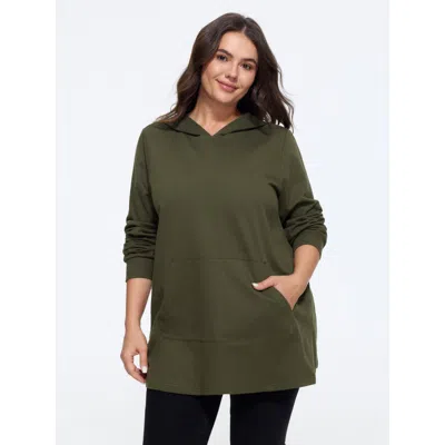 Bloomchic Cotton Kangaroo Pocket Loose Fit Hoodie Sweatshirt In Green